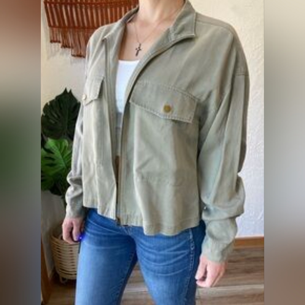 Soft Surroundings tencel zip jacket with adjustable sleeves, size S